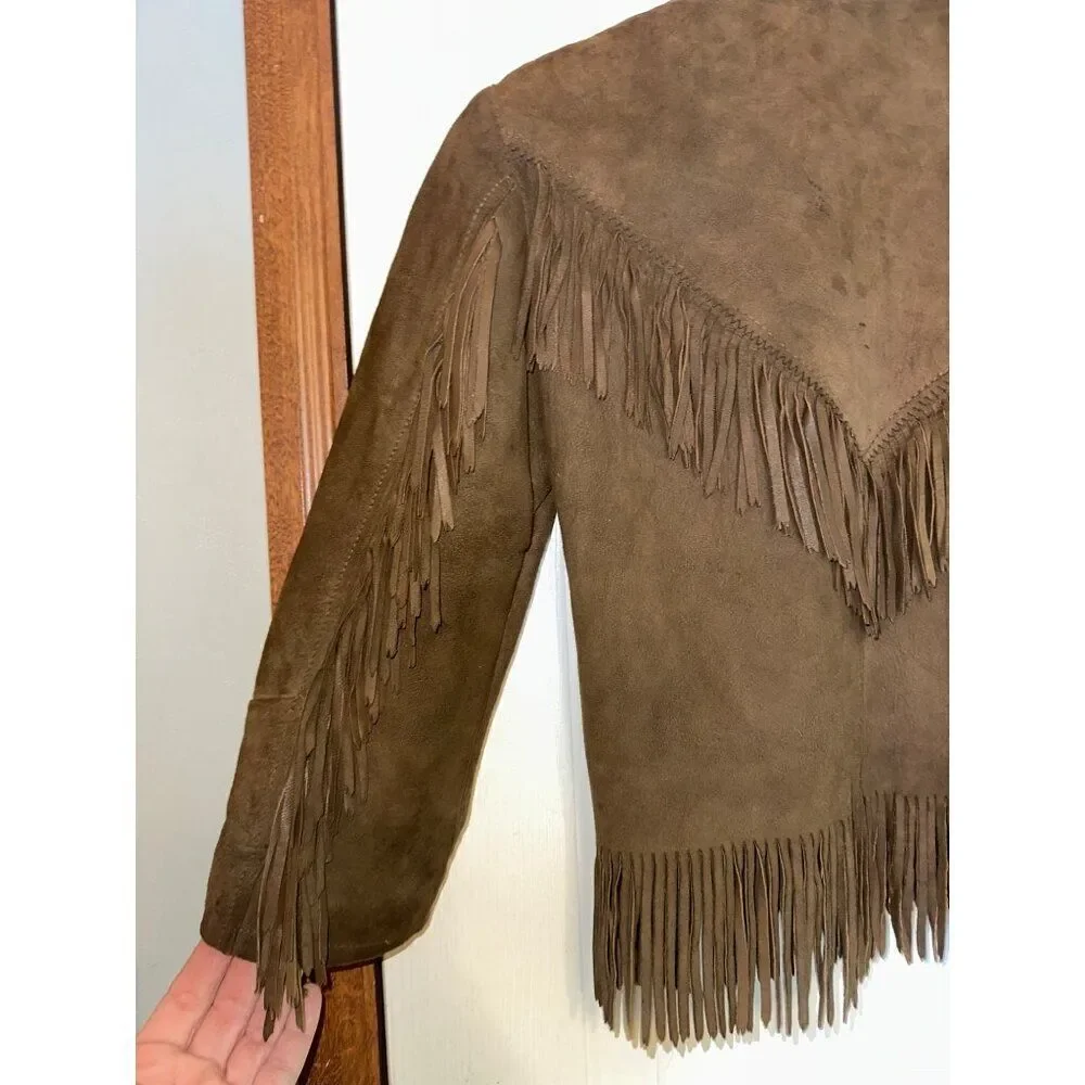 Vintage 1960’s Montgomery Ward Suede Fringe Girls Lined Leather Jacket Size12-14